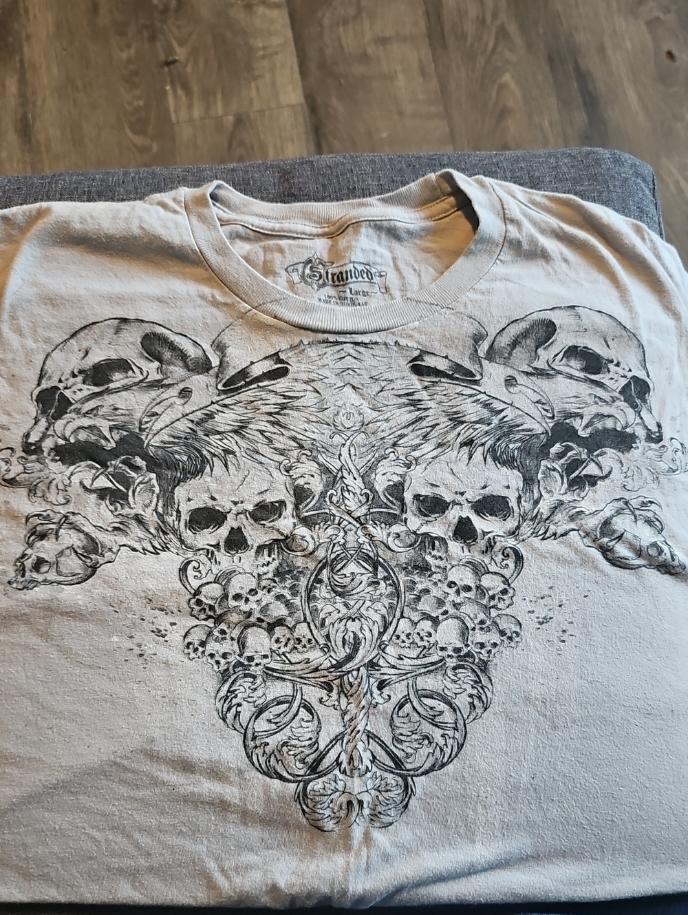 Stranded Men's Skull Wing Graphic Tee Large Light Gray Motorcyle Biker Grunge